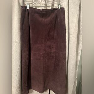 St. John's Bay Suede Midi Skirt in chocolate brown.